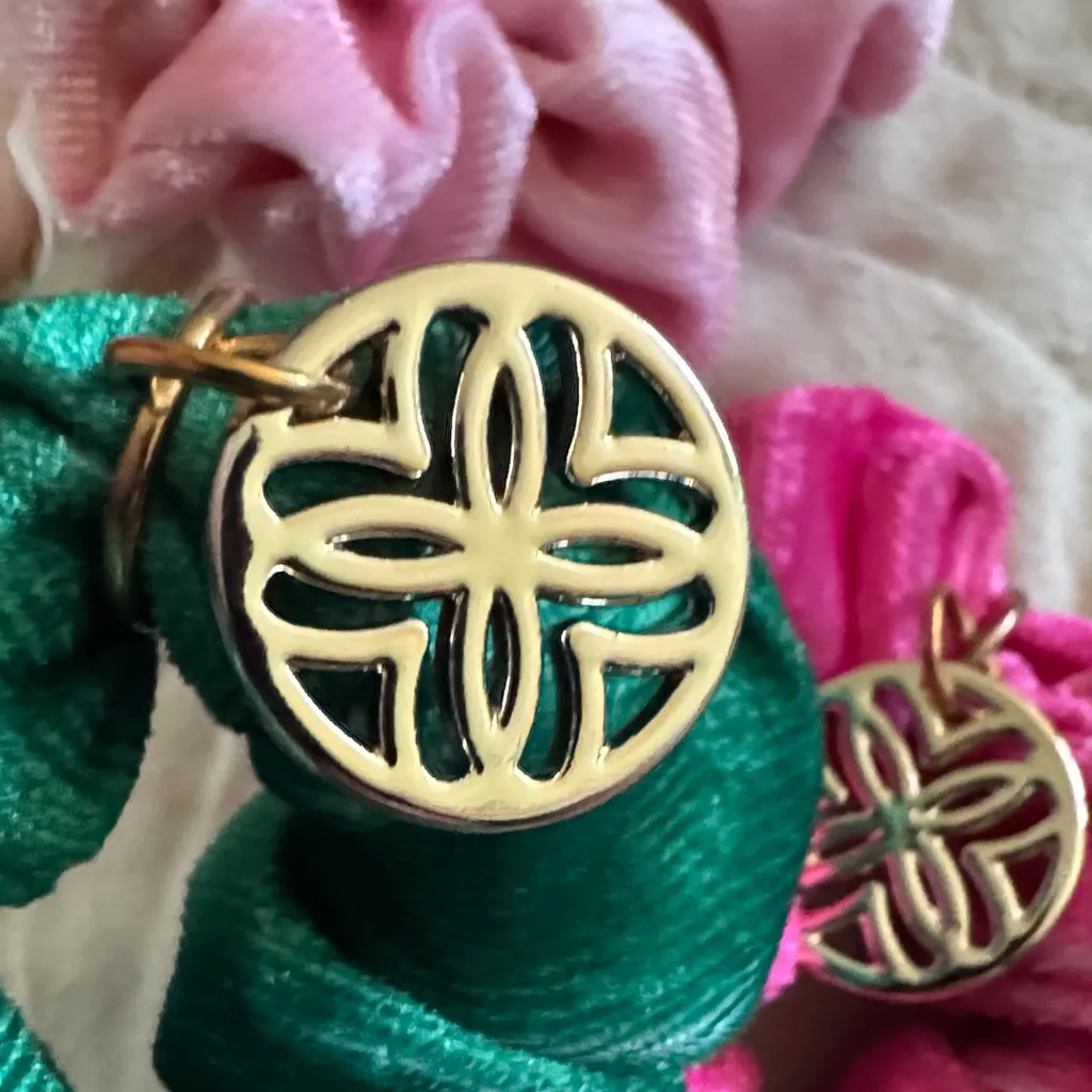 Velvet Scrunchie Set with Gold Charm - Pink, Green - Image 2