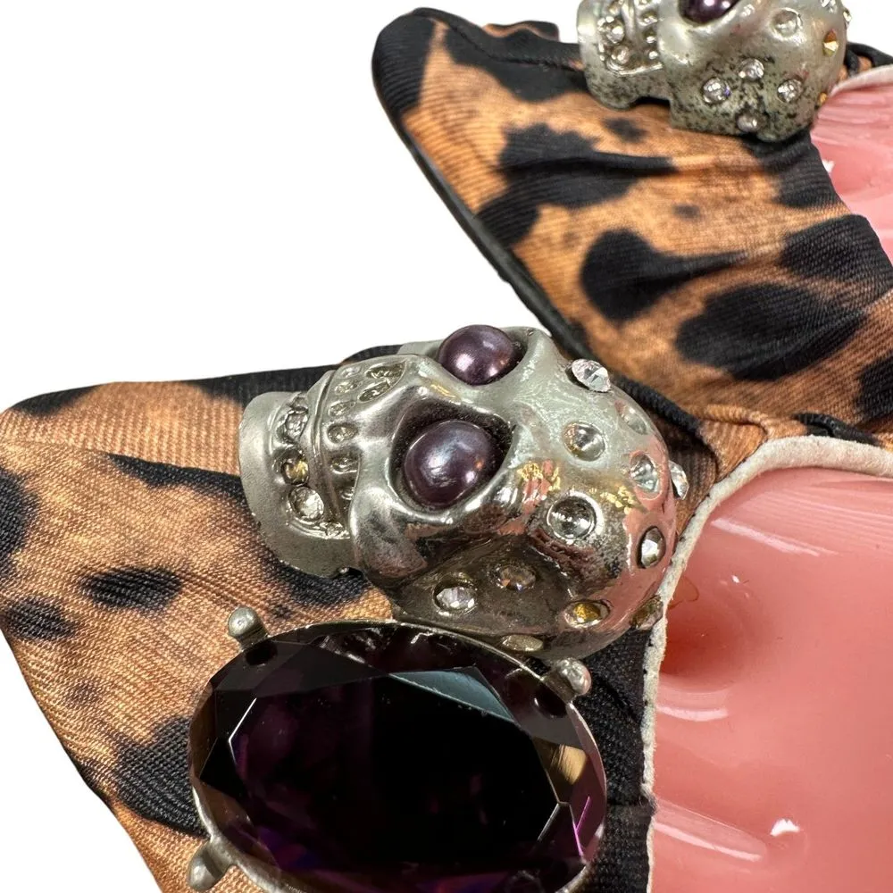 Alain Tondowski Paris Animal Print Skull Flats Slip On Women's Size EU 37 US 6.5 Brown - Image 3