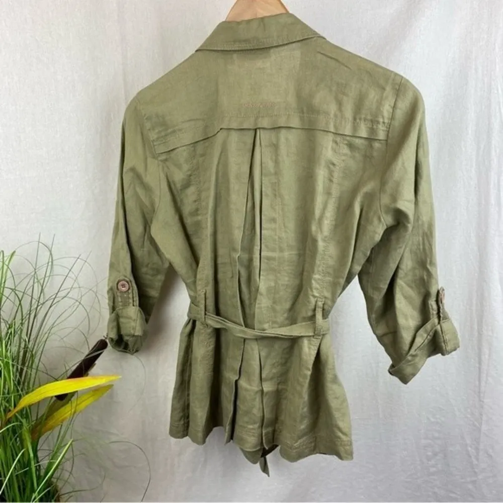 DKNY 100% Linen Tan Button Up Long Sleeve Safari Utility Jacket M - Image 2