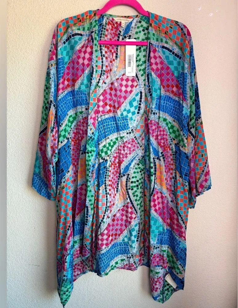 NWT Soft Surroundings Heavenly Soft Multi Color Mosaic Open Front Kimono S/M - Image 9