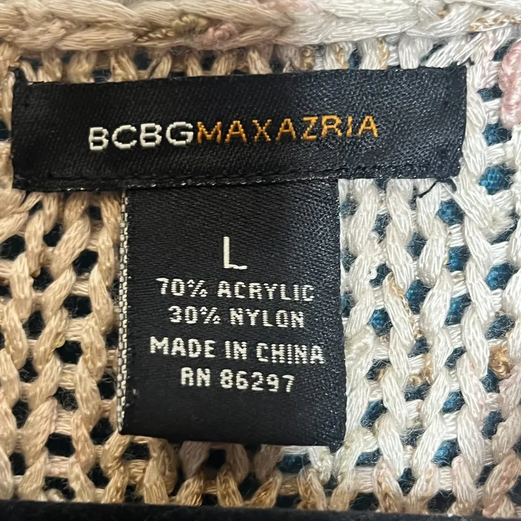 BCBGMaxAzria Vintage Cream Knit Cardigan Vintage Grandma Core Chunky Sweater L - Image 6