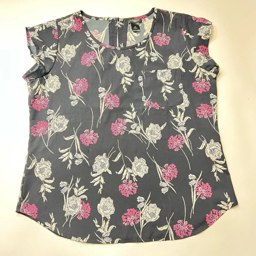 Ann Taylor Petite Women's Short Sleeve Floral Print Blouse Sz MP - Image 10