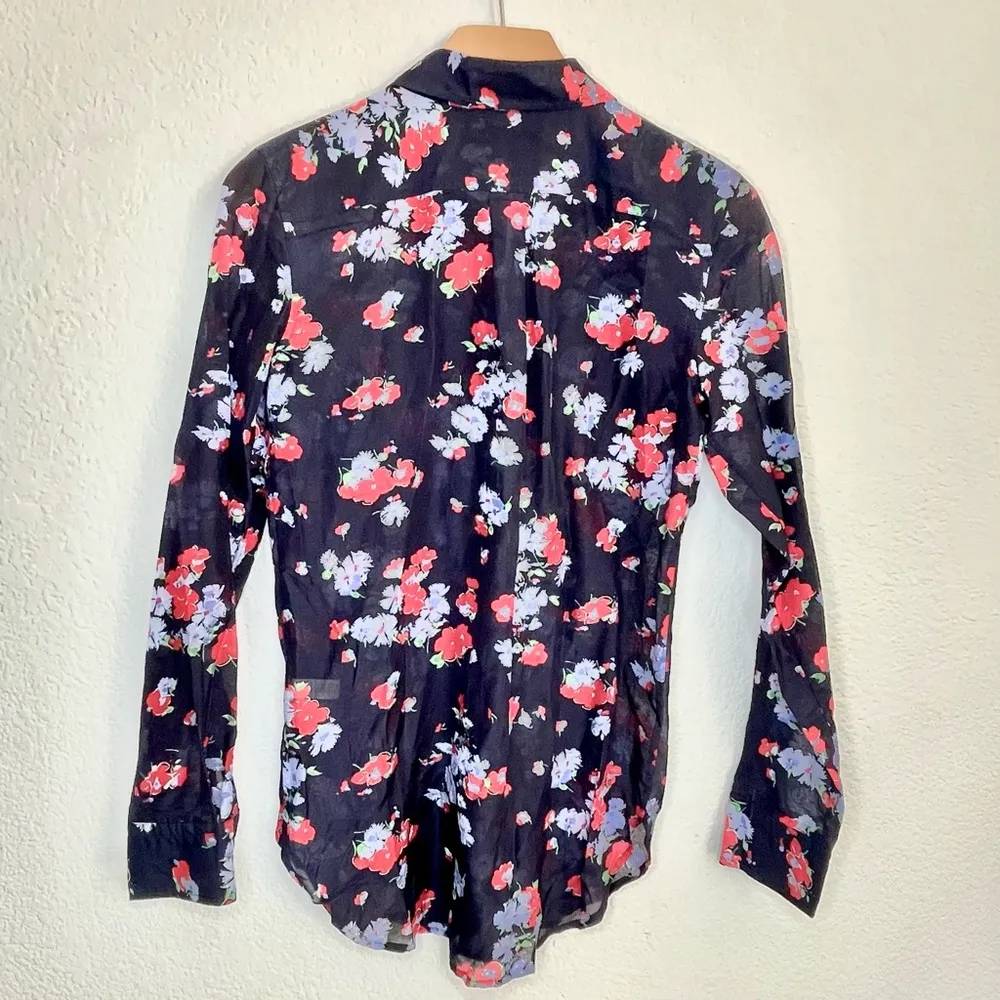 LAUREN by Ralph Lauren button down floral top with collar long sleeve - Image 2