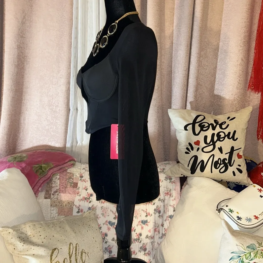 NWT  Size S Sheer Black Long Sleeve Crop - Image 6