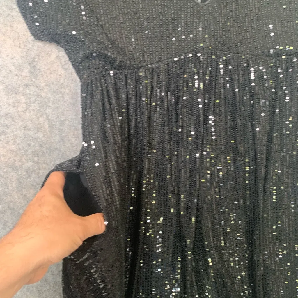 Mustard Seed Women Size Small Black Sequins short sleeve mini dress under shorts - Image 3