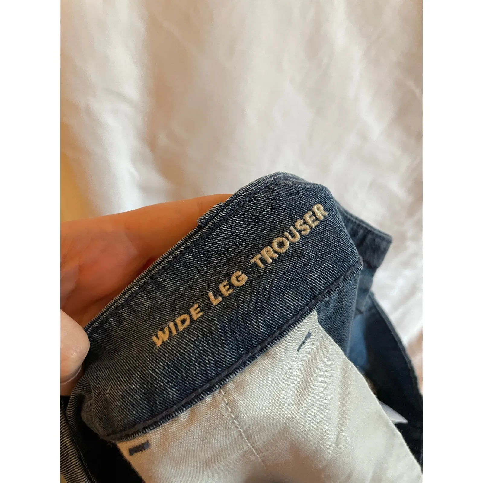 American Eagle wide leg trouser denim pockets elastic waist women's size 0 - Image 10