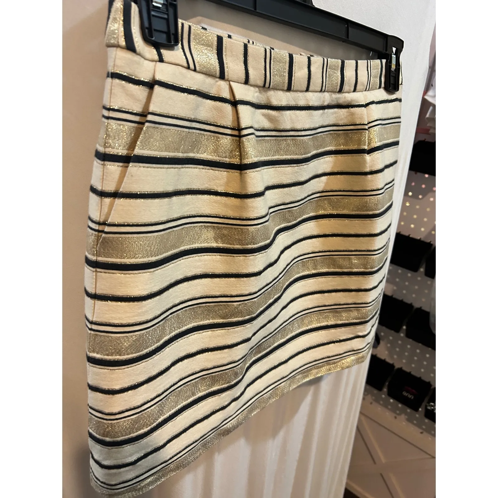 J. Crew Striped Mini Skirt Women's Size 4 Black Gold Beige Party Cocktail‎ - Image 2