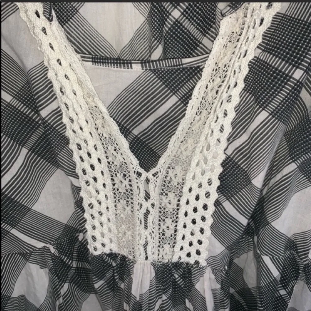 Free people black plaid ruffle hem crotchet dress - Image 6