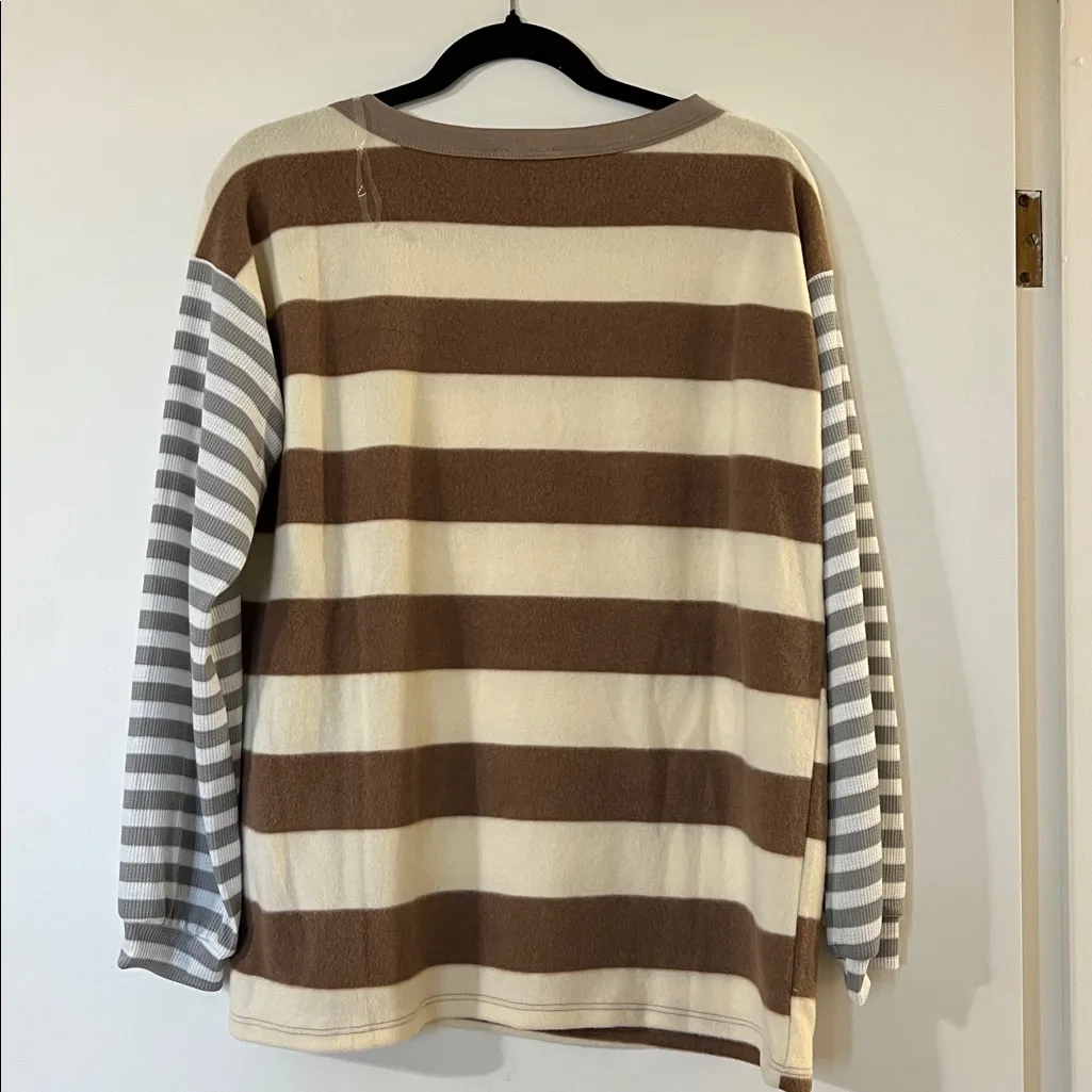 BiBi Brown and Cream Striped Long Sleeve Top - Image 4