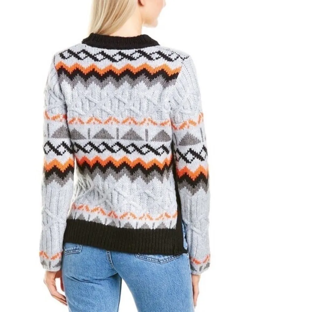Magaschoni • chunky sweater fair isle Scandi cable knit orange grey black ski - Image 10