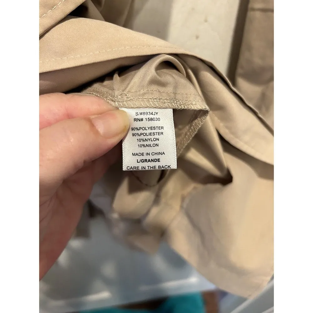 Trench Coat Jacket Large Double Breasted Tie Close Pockets Tan Beige - Image 7