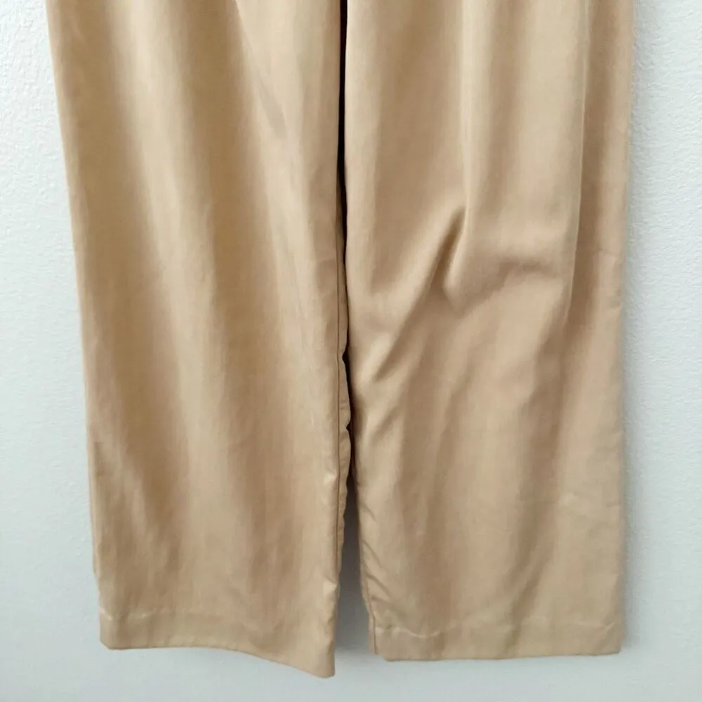 ZARA | Tan Khaki Pleated Trouser High Rise Wide Leg Pants Soft Tailored | Small - Image 4