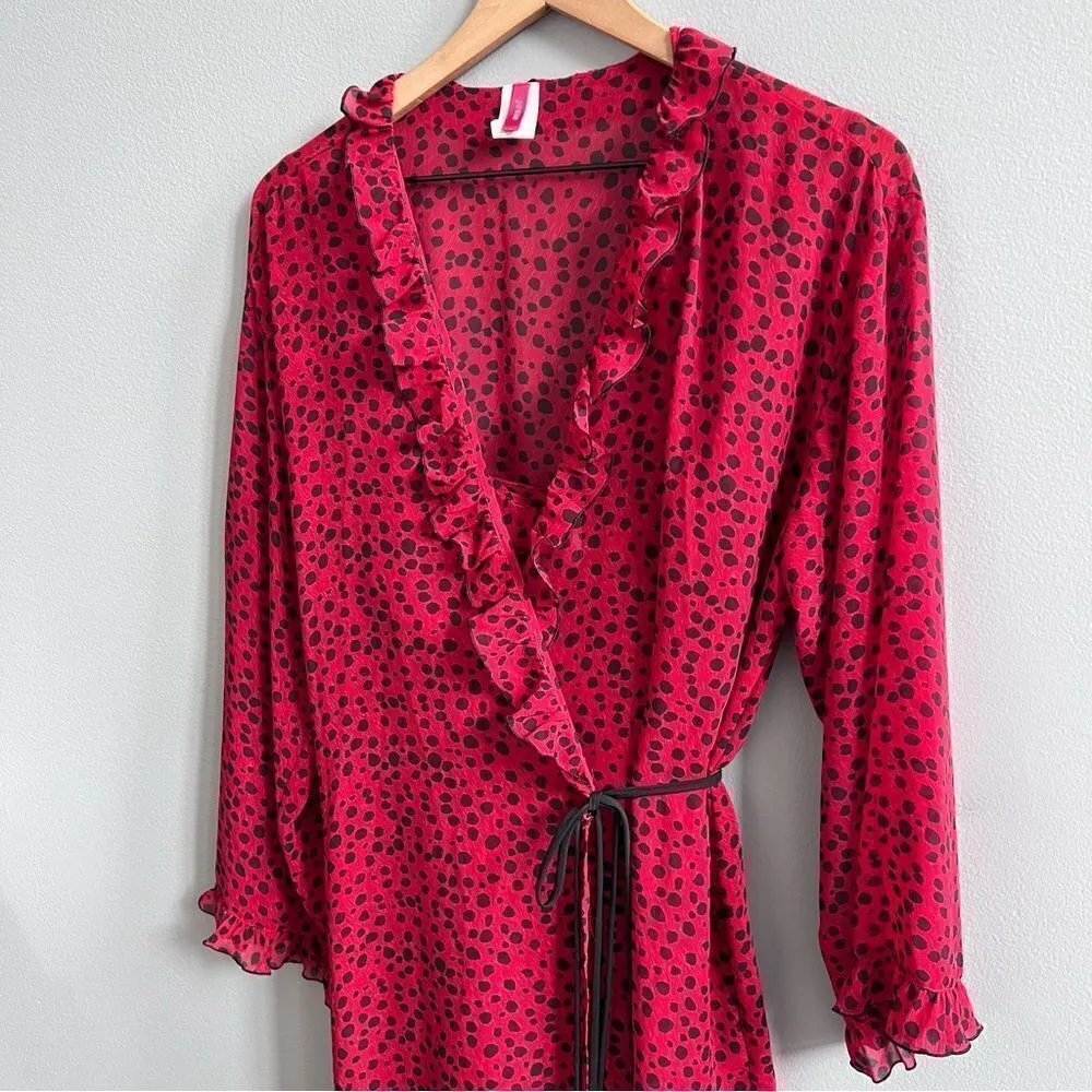 Natori Robe & Nightgown Set Red and Black Leopard Spots Ruffle Size Medium Large - Image 6