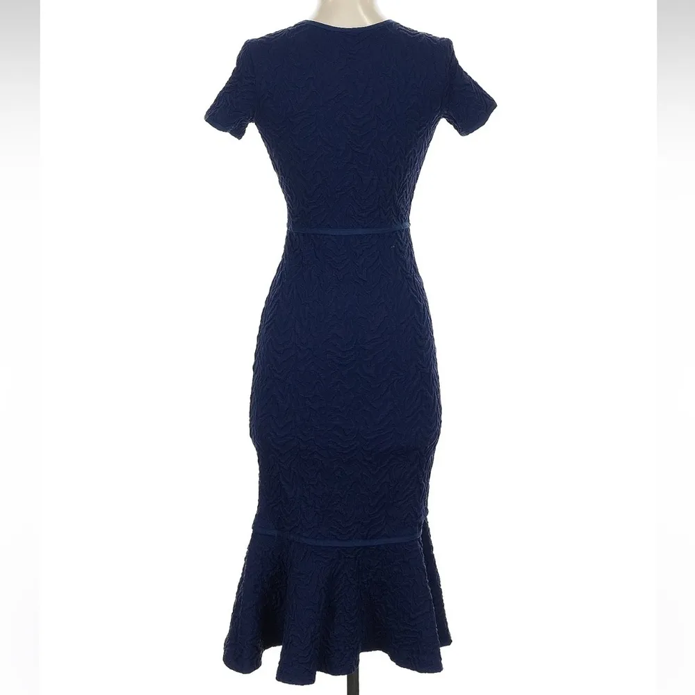 OPENING CEREMONY Blue Textured Desert Jacquard Ruffle Hem Midi Dress Size XS - Image 9