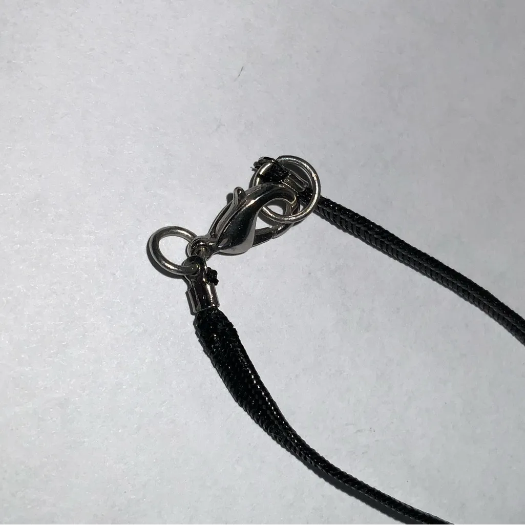 Silver Heart Pendant Necklace On Black Sparkly Fabric Necklace 18” - Image 3