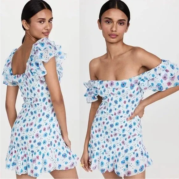 LoveShackFancy Kodie Smocked Cotton Mini Dress deep cotton candy blue Size M NWT - Image 2