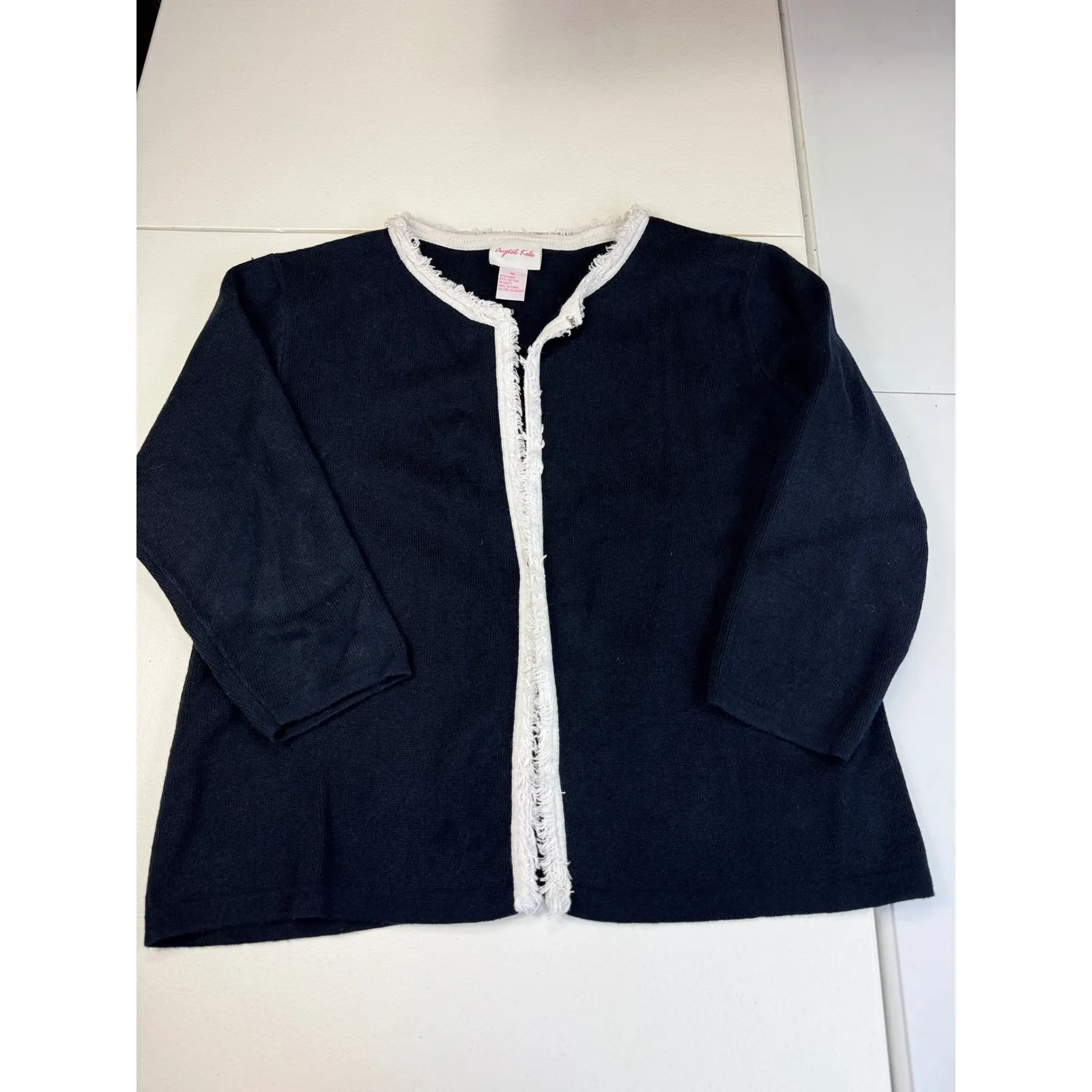 Crystal Kobe Women's Cardigan XL Black White Fringe Trim Career Casual - Image 2