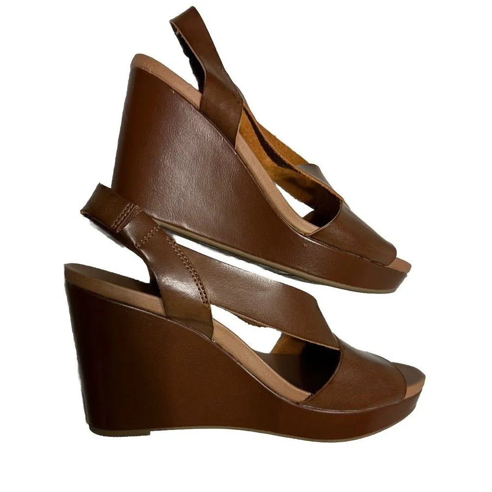 Dr Scholls‎ True Comfort Sandals Wedge Women's Size 10 Heels Buckle TAN Leather Brown - Image 6