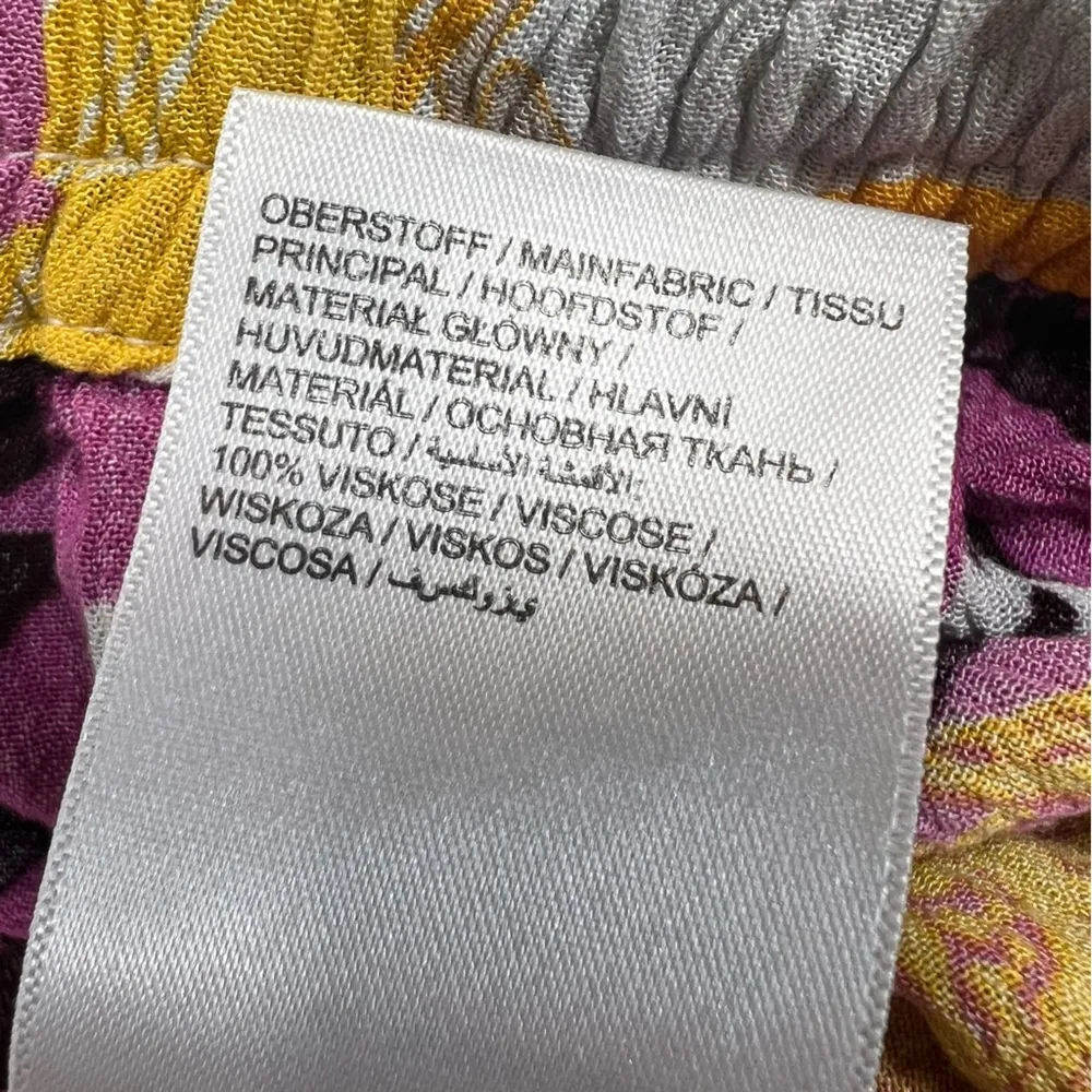 Ulla Popken Patchwork Print Elastic Waist Wide Leg Rose Fit Crepe Pants Yellow Size undefined - Image 7