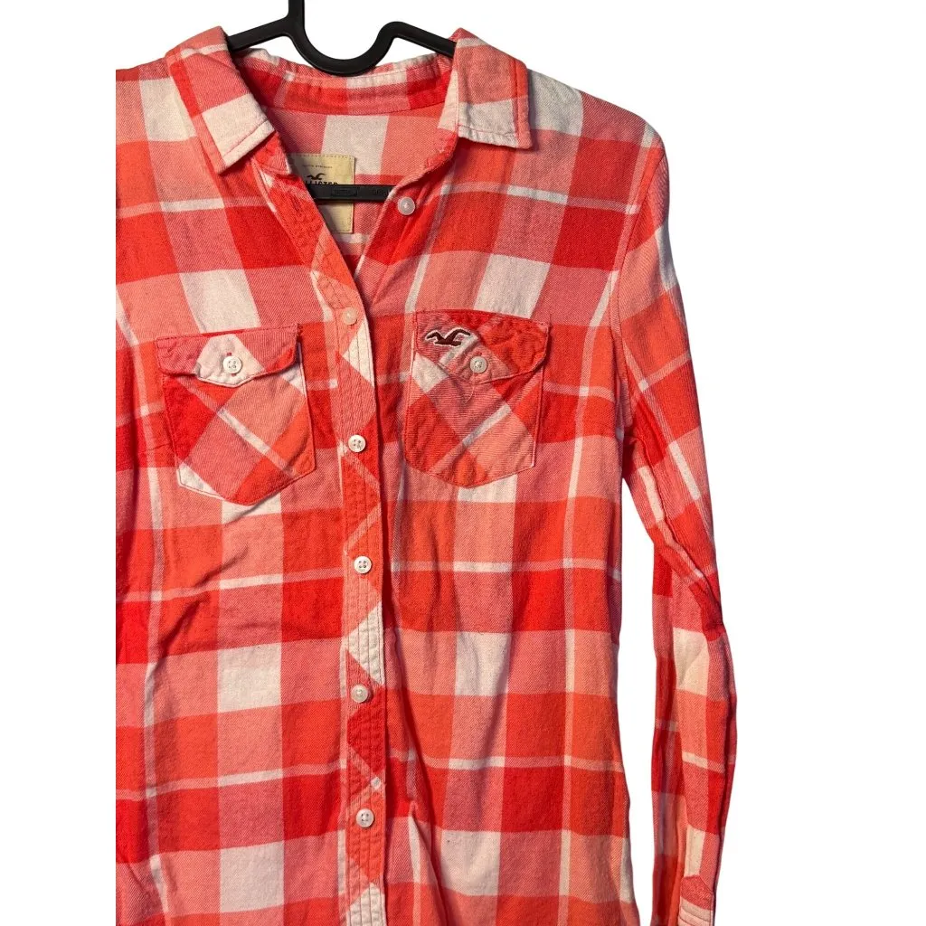 Hollister Y2K Women Red & White Plaid Button Up Shirt Long Sleeve Flannel Top XS - Image 3