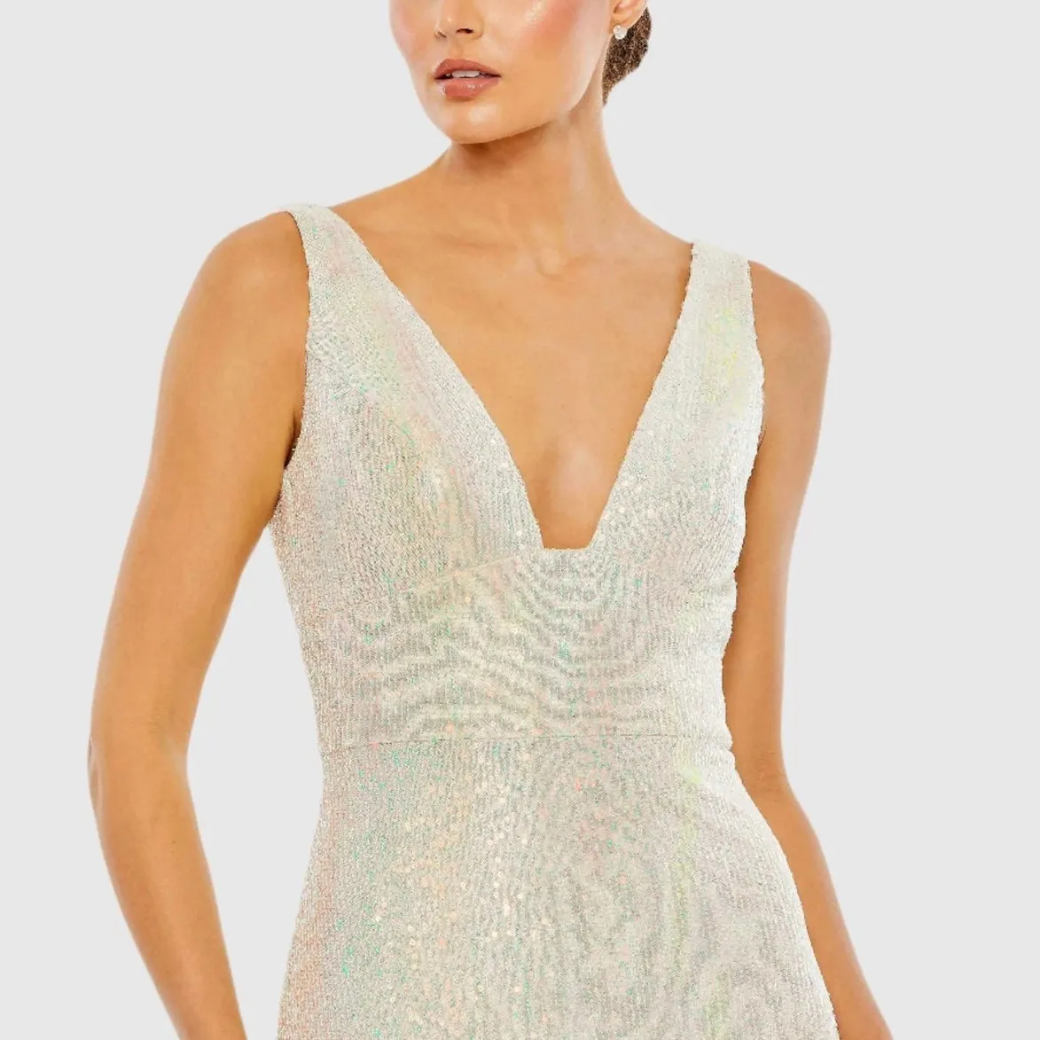 Mac Duggal Sequin Asymmetrical Ruffle Tiered Gown - Size 14 - Iridescent - NWT - Image 2