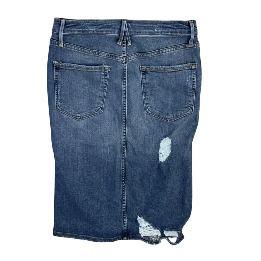 Good American Denim Pencil Skirt Distressed Med Wash Stretch Size 8 High Waisted - Image 2