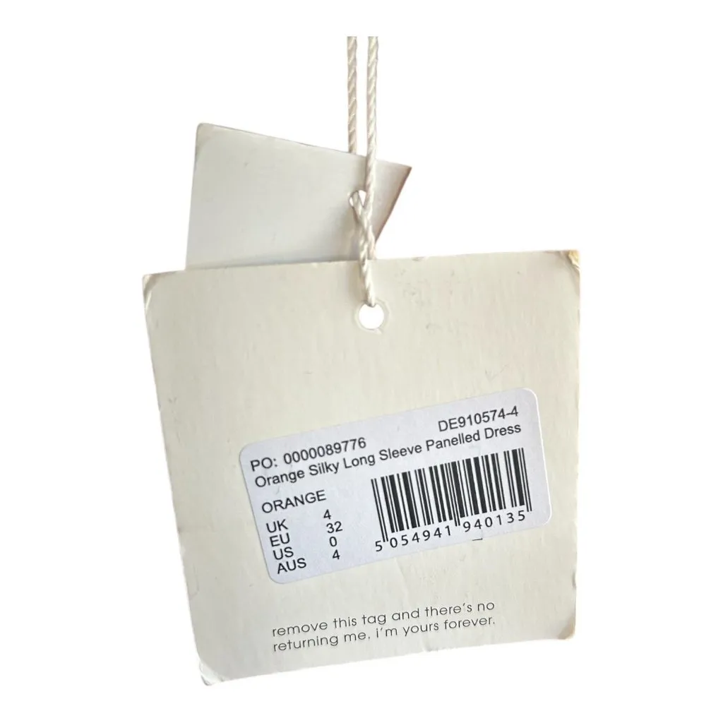 #834 Missguided Size 0 Orange Silky Long Sleeve Panelled Dress - Image 3