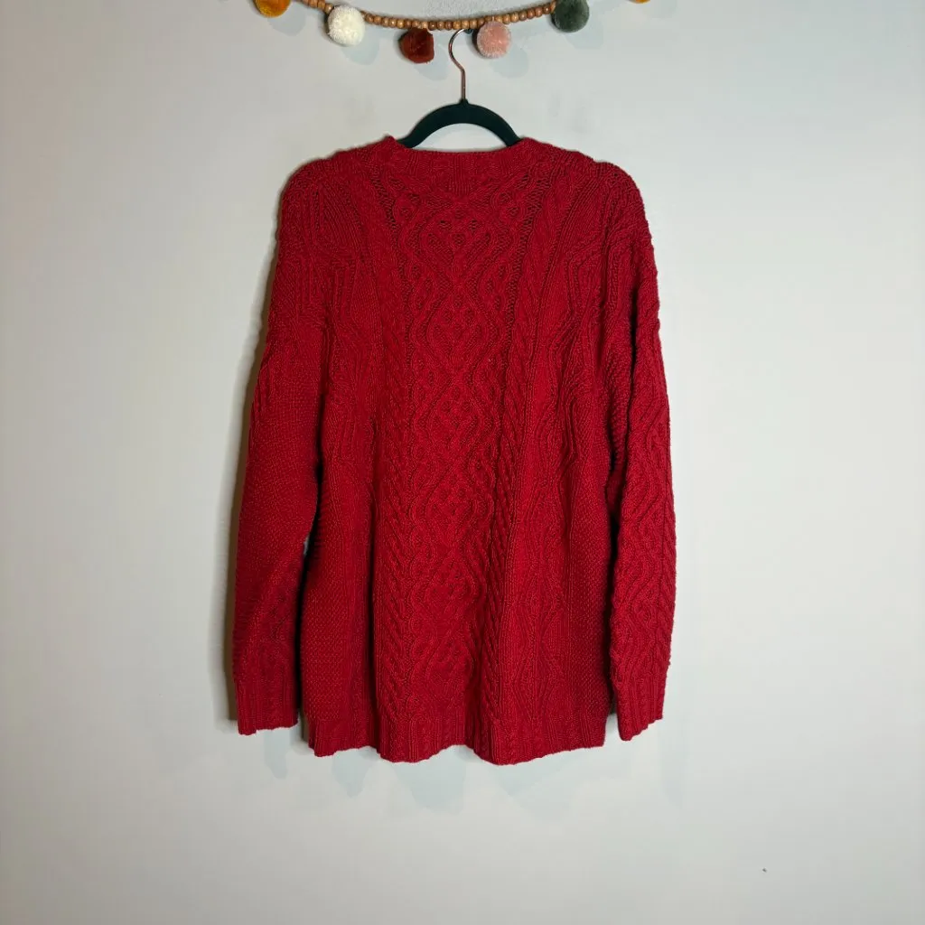 Vtg Eddie Bauer red cable knit fisherman sweater - Image 4