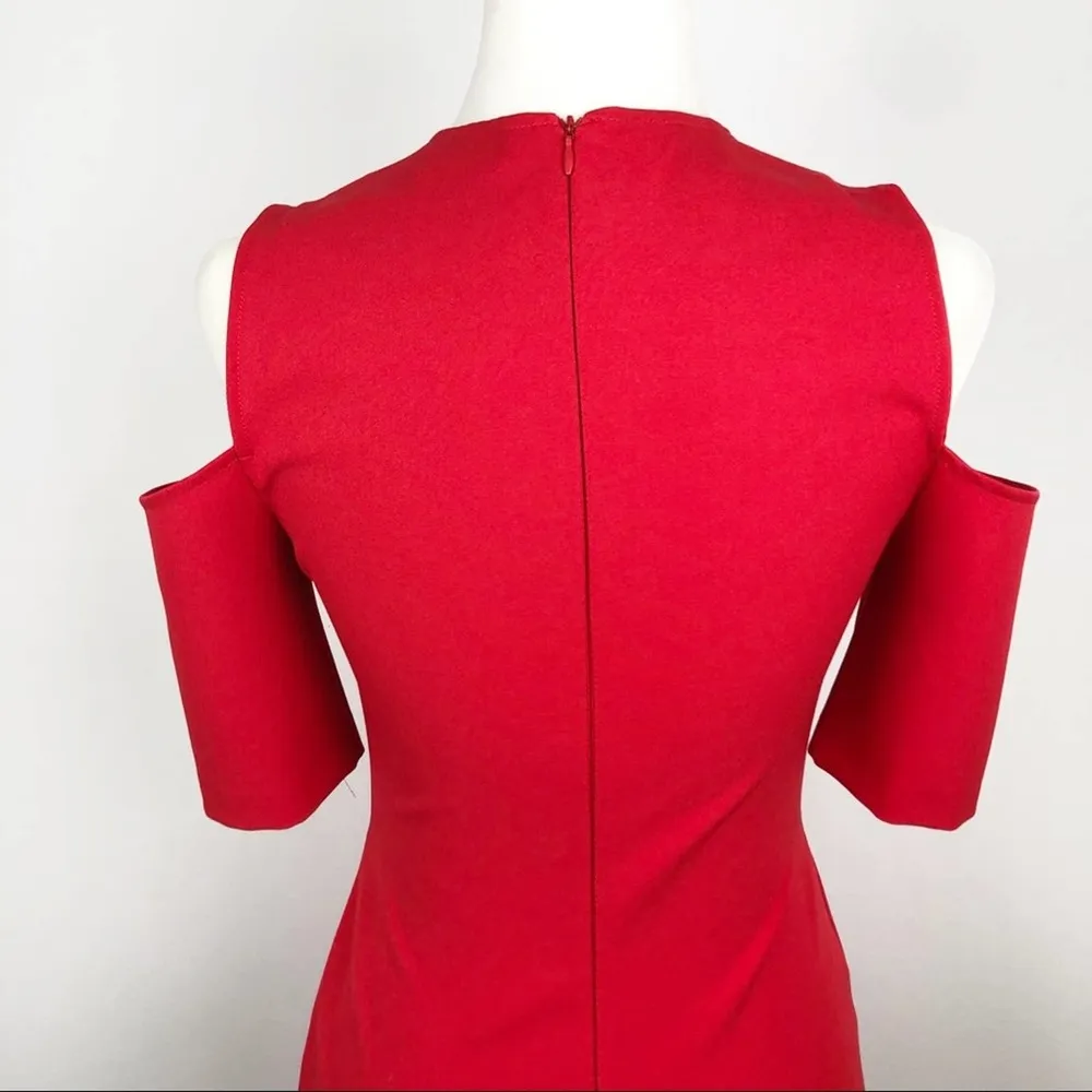 Zara Cut Out Cold Shoulders Holiday Party Shift Midi Dress Red Size Small Xmas - Image 4
