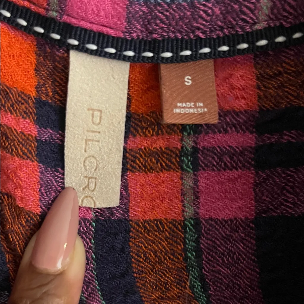 Anthropology Pilcro Plaid Button Down Flannel Orange - Image 4