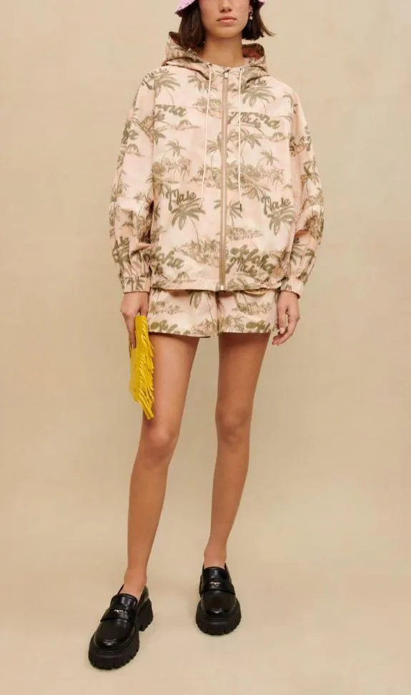 Maje Palm Tree Print Jacket Hooded Zip Front M (Size 10) NWT Elastic Waist - Image 2