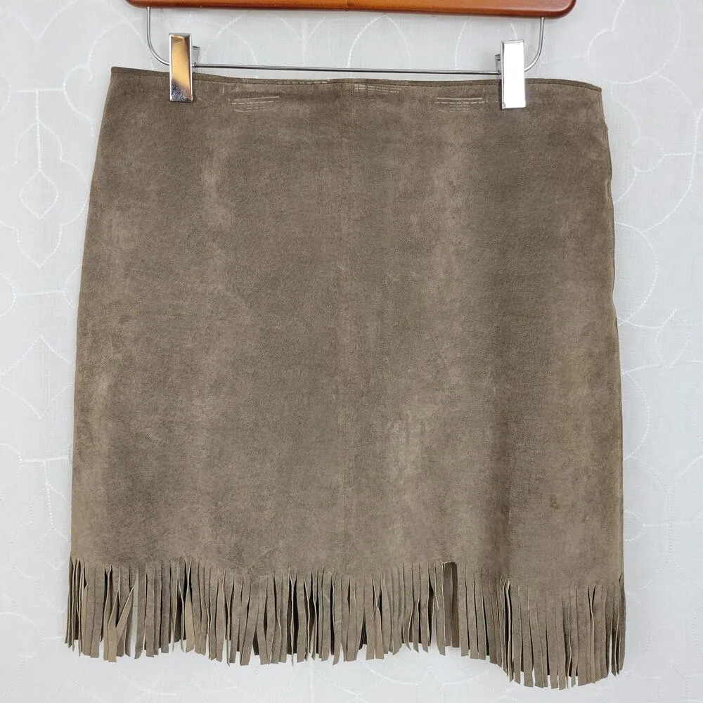 VTG Blue Asphalt Leather Fringe Mini Skirt 9 Brown Suede Rodeo Western Cowgirl Size 8 - Image 8