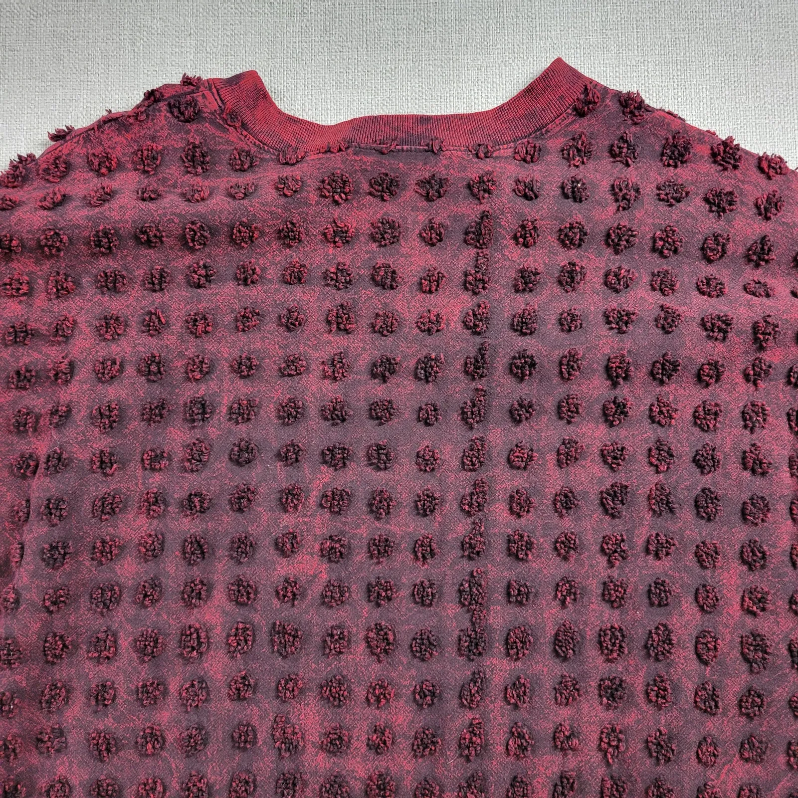 Produce Company Womens Sweater Size M Wine Swiss Dots Crewneck Fringe Pullover Red - Image 3