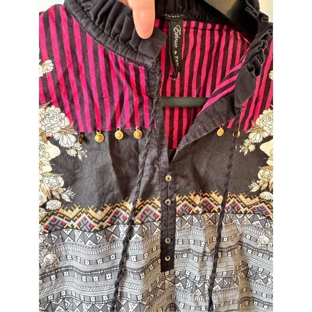 Ethnic by Outfitters Floral Printed Blouse Size Medium Gray - Image 3