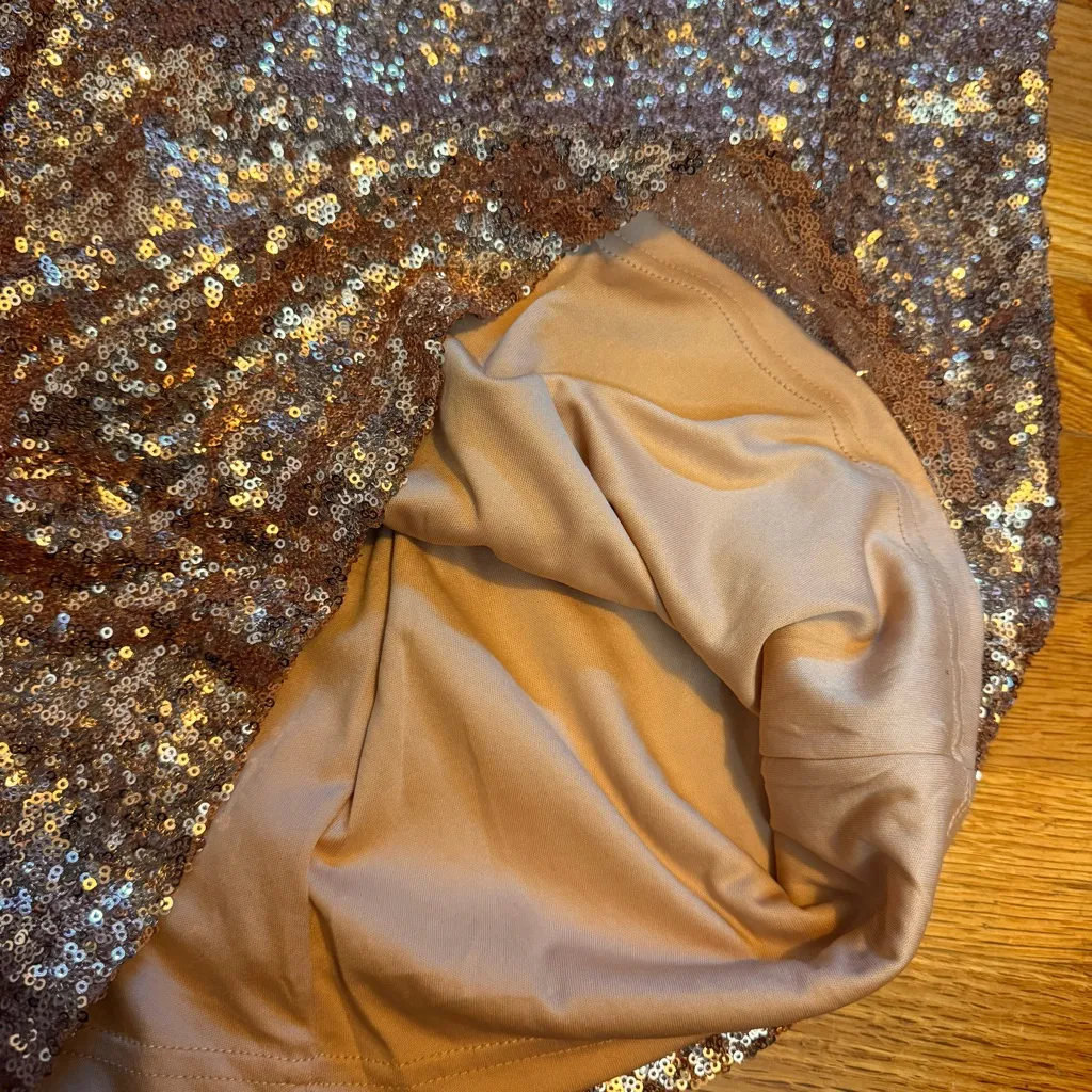 Lulus Women’s Medium Gold Sequin 3/4 Sleeve Bodycon Mini Dress Cocktail Party - Image 8