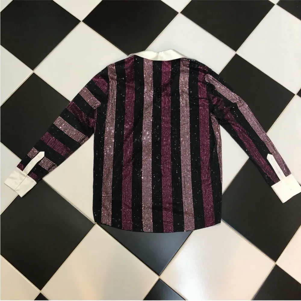 NWT Retrofete Joie Bedazzled Blouse Rhinestone Top Satin Statement Sequin Small - Image 11