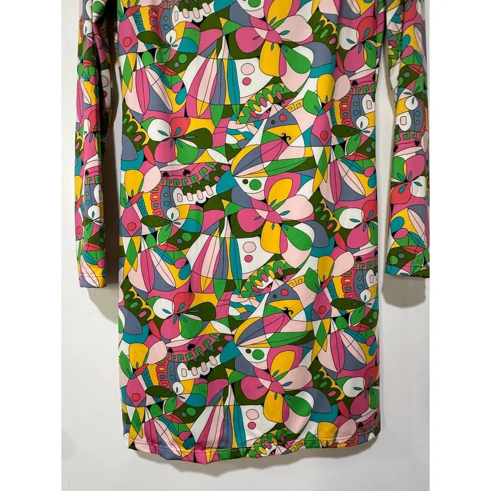 Flora Bea NYC Shift Dress Ivory La Sirene Sz Small NWT Long Sleeves 60s Colorful Orange - Image 6