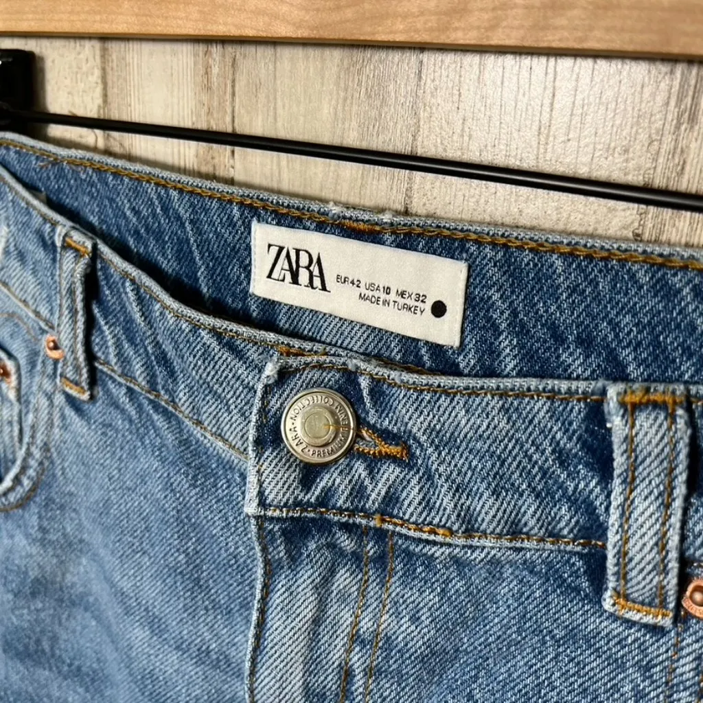 Zara The 90s Bermuda Denim Distressed‎ Raw Hem Jean Shorts Womens Size 10 - Image 4
