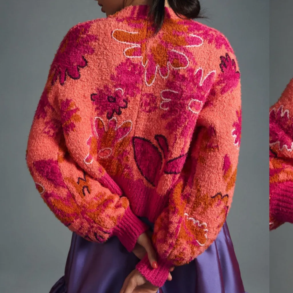 Anthropologie Embroidered Floral Knit Cropped Cardigan Size 2X - Image 4