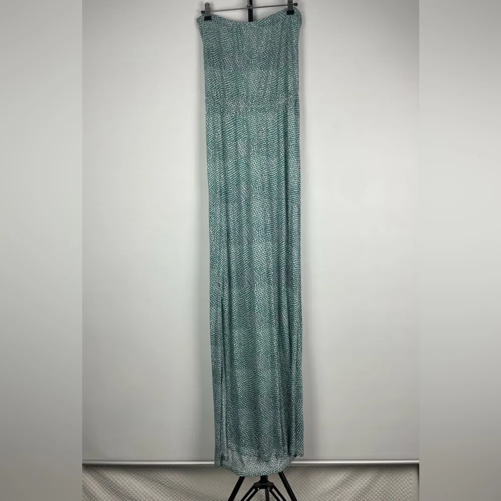 Joie Dalila Blue Green‎ All Over Leaf Pattern Strapless Coastal Beach Maxi Dress - Image 4