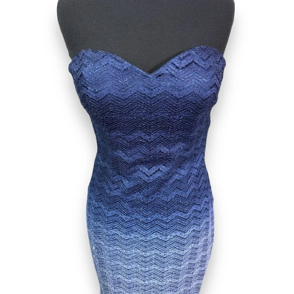 Betsy & Adam Blue Ombré Maxi Lace Strapless Dress - Image 2