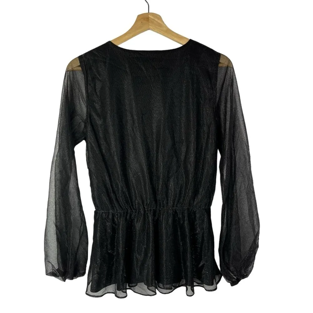 Nordstrom NSR Black Wrap Front Mesh Long Sleeve Top S - Image 2