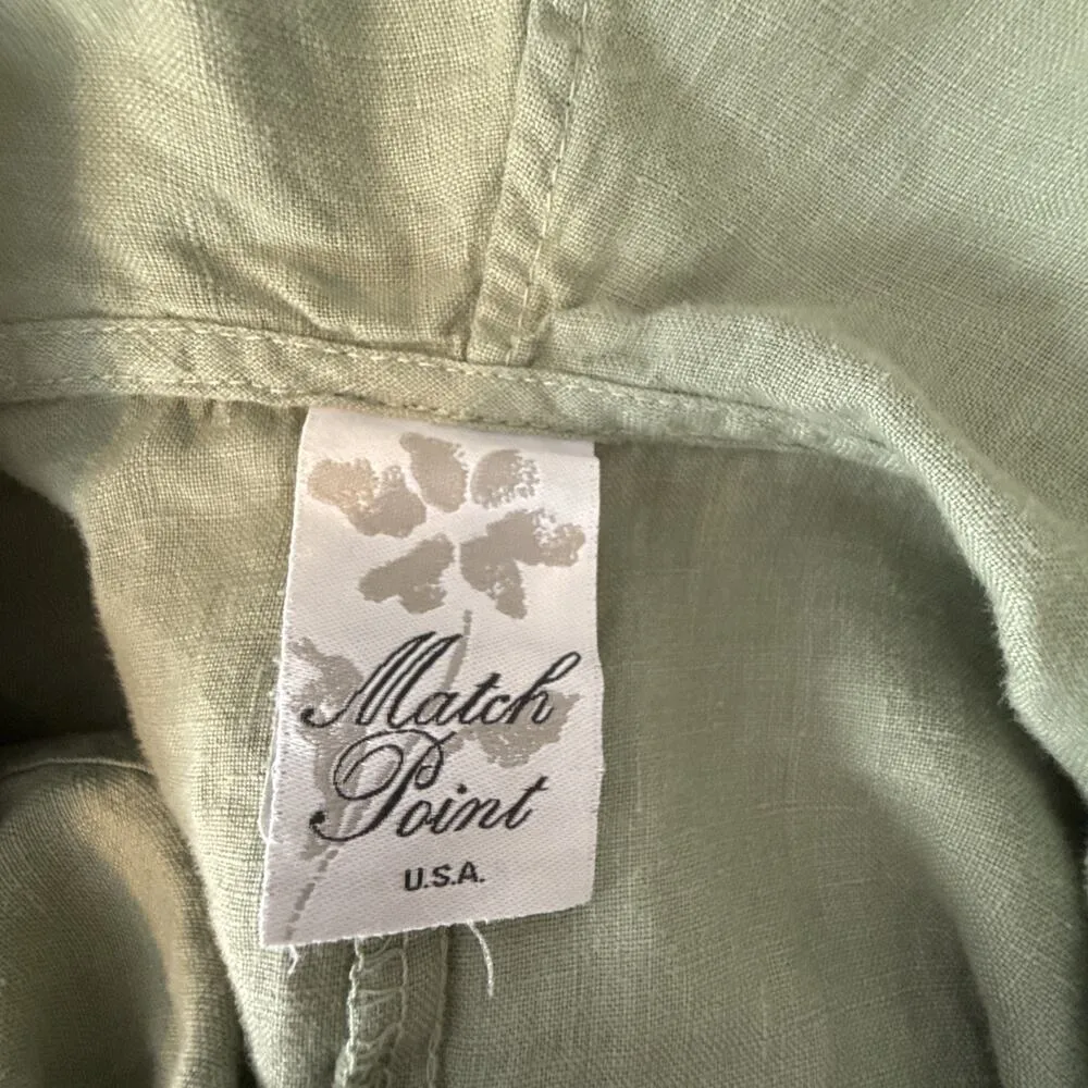 Match Point Cowl Neck Sleeveless Tunic Top Shirt Size S Sage Green Linen Pockets - Image 6