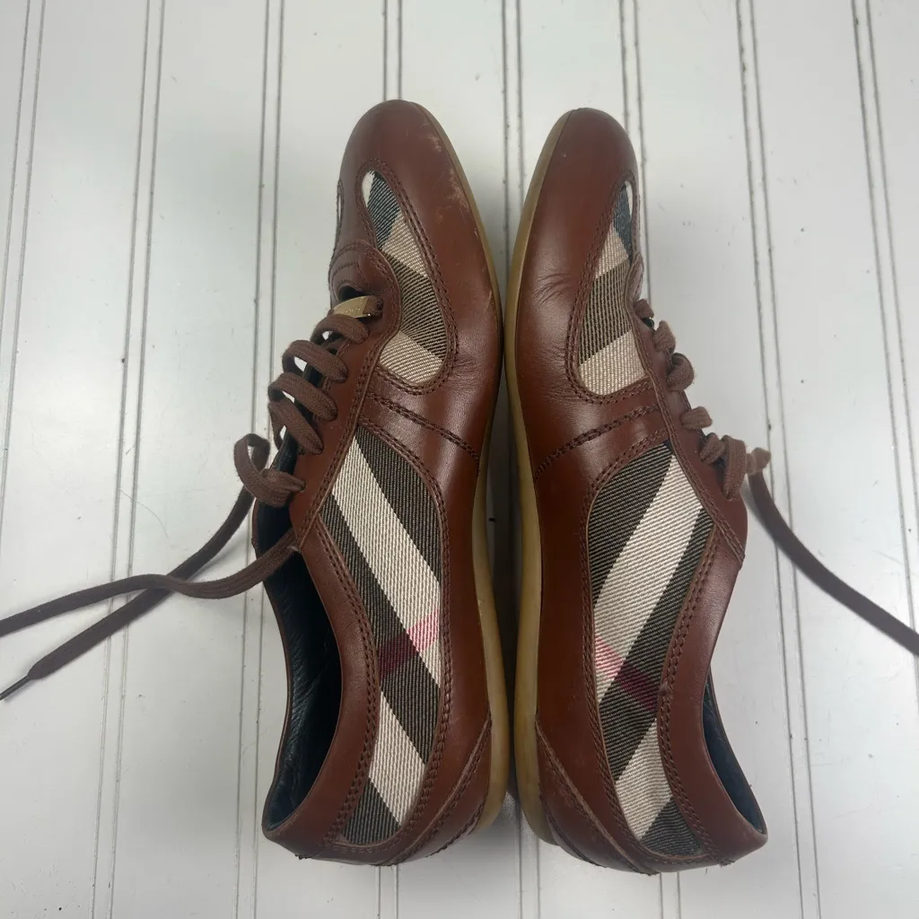 Burberry Brown, Beige Leather Nova Check Canvas Low Top Women’s Sneakers Size 36 - Image 8