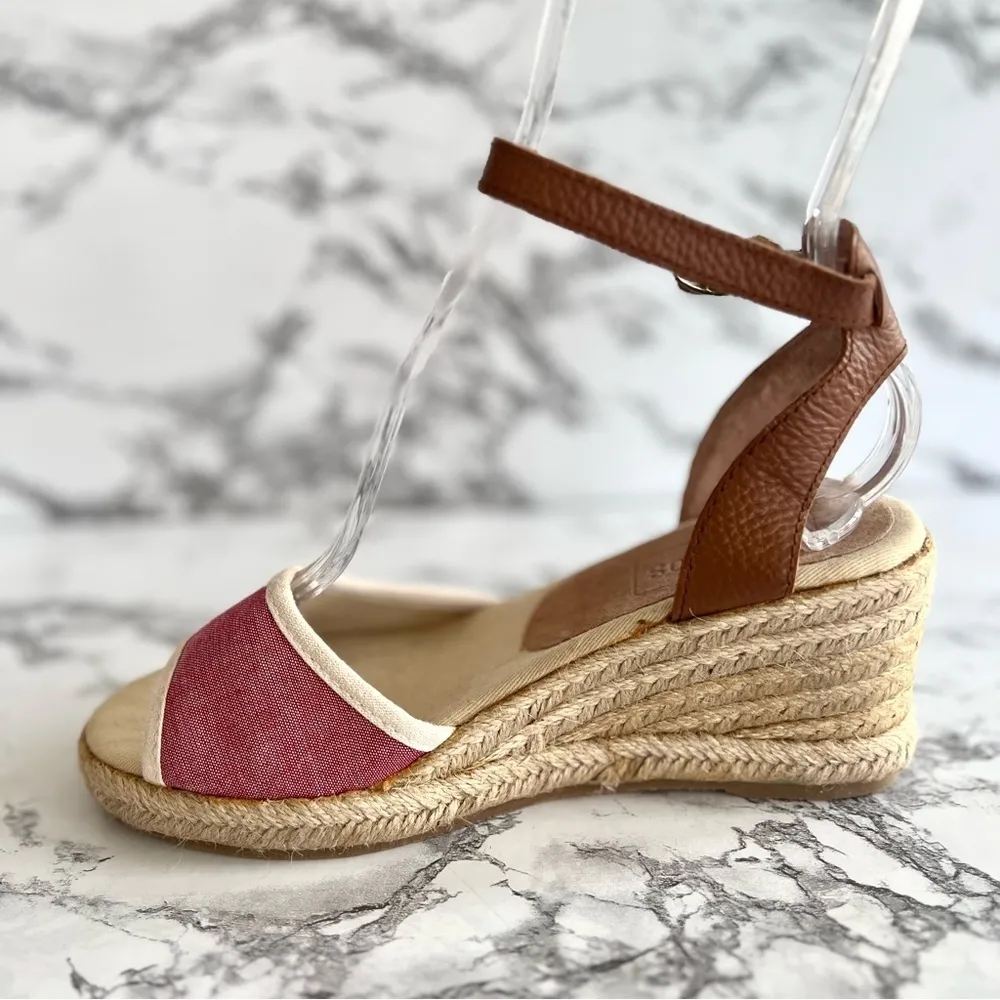 Soludos Espadrille Wedge Sandals Ankle Strap Red Canvas 6 - Image 6