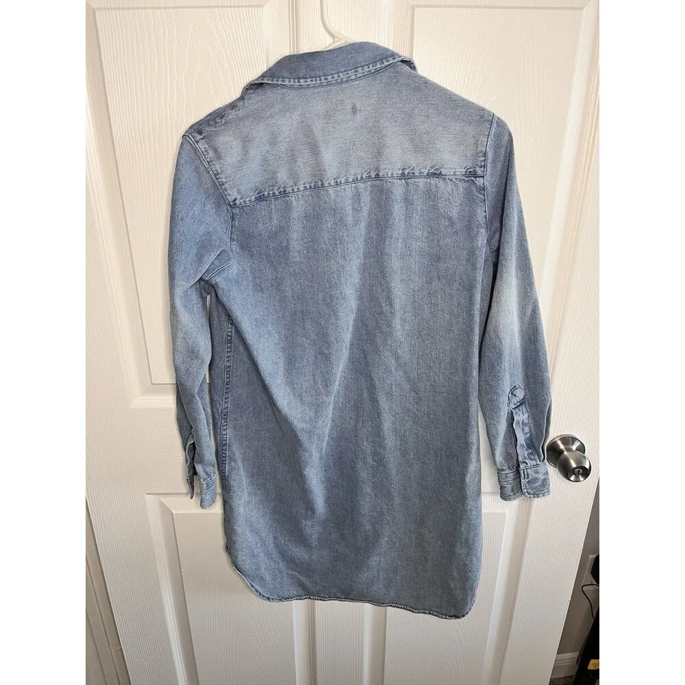 Quince Distressed Blue Denim Shirt Dress Size XS Chambray Summer Teacher Work - Image 8