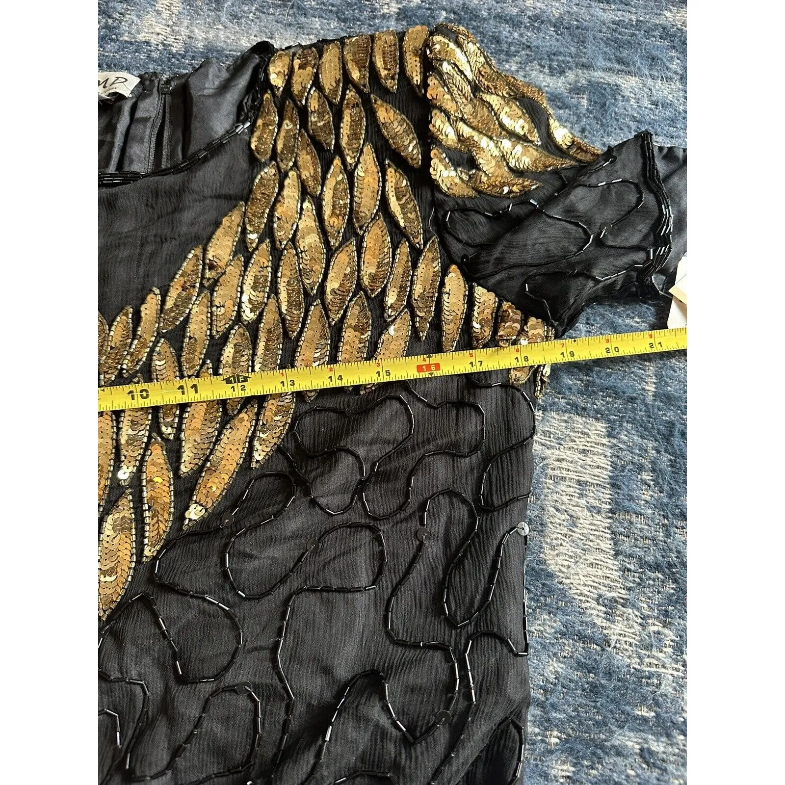 JMD New York Dress Black/Gold Silk/Sequins Small V - Image 5