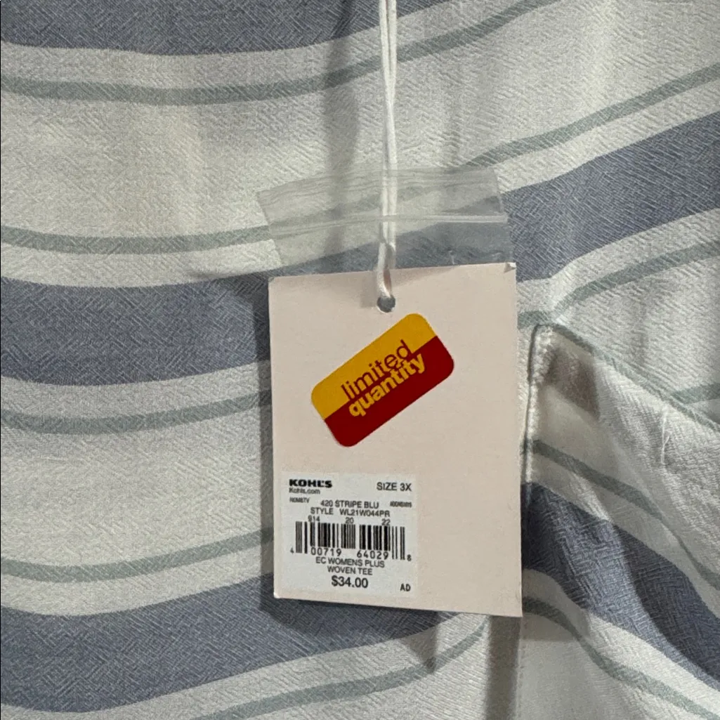 Lauren Conrad blouse woven striped Short sleeve ruched 3X lightweight rayon - Image 3