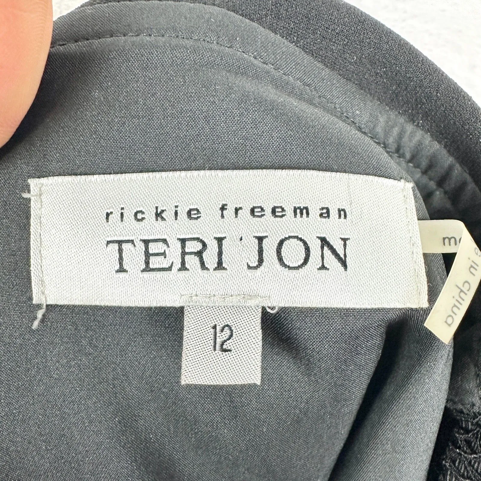 Teri Jon Rickie Freeman Off The Shoulder Midi Dress Size 12 Black Crochet Lace - Image 4