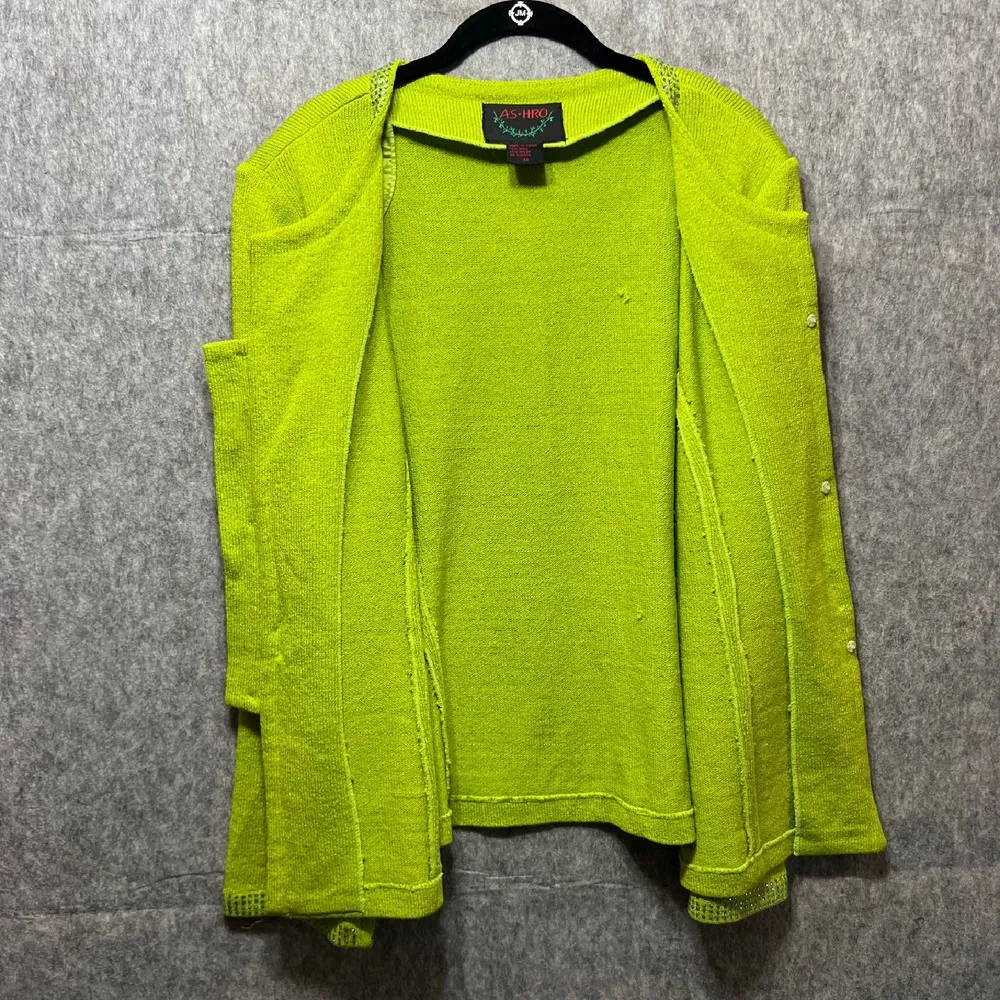Vintage ASHRO Embellished‎ Cardigan 22 Sweater Wool Blend Green Rhinestones Size undefined - Image 7